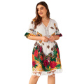 Large size women's 2020 explosions v-collar printed Bohemian holiday dress